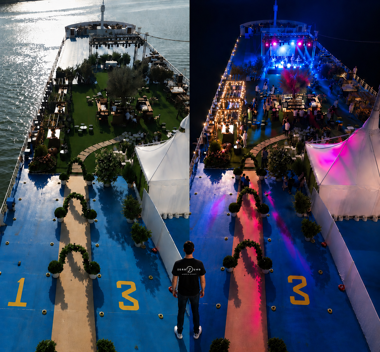 Evento ZERO7UNO su nave, dalla preparazione diurna all'esperienza serale